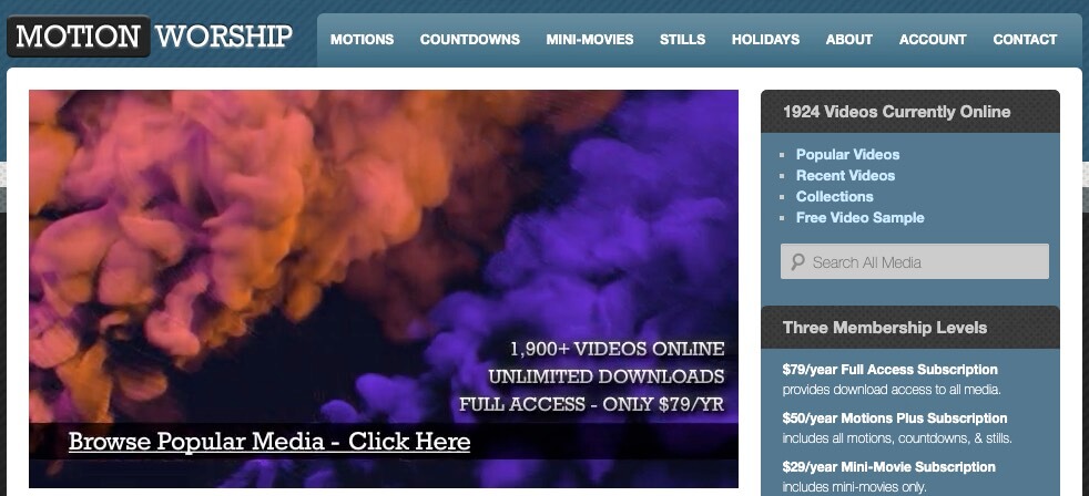 Motion Worship Christian video backgrounds, worship countdowns and other church media