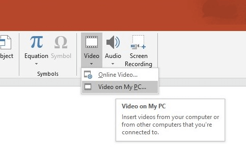 Screenshot of inserting video in PowerPoint