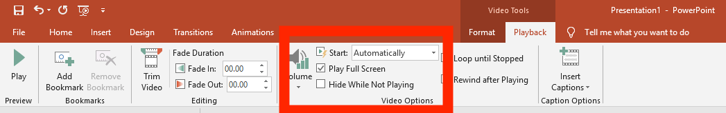 Screenshot of PowerPoint video settings