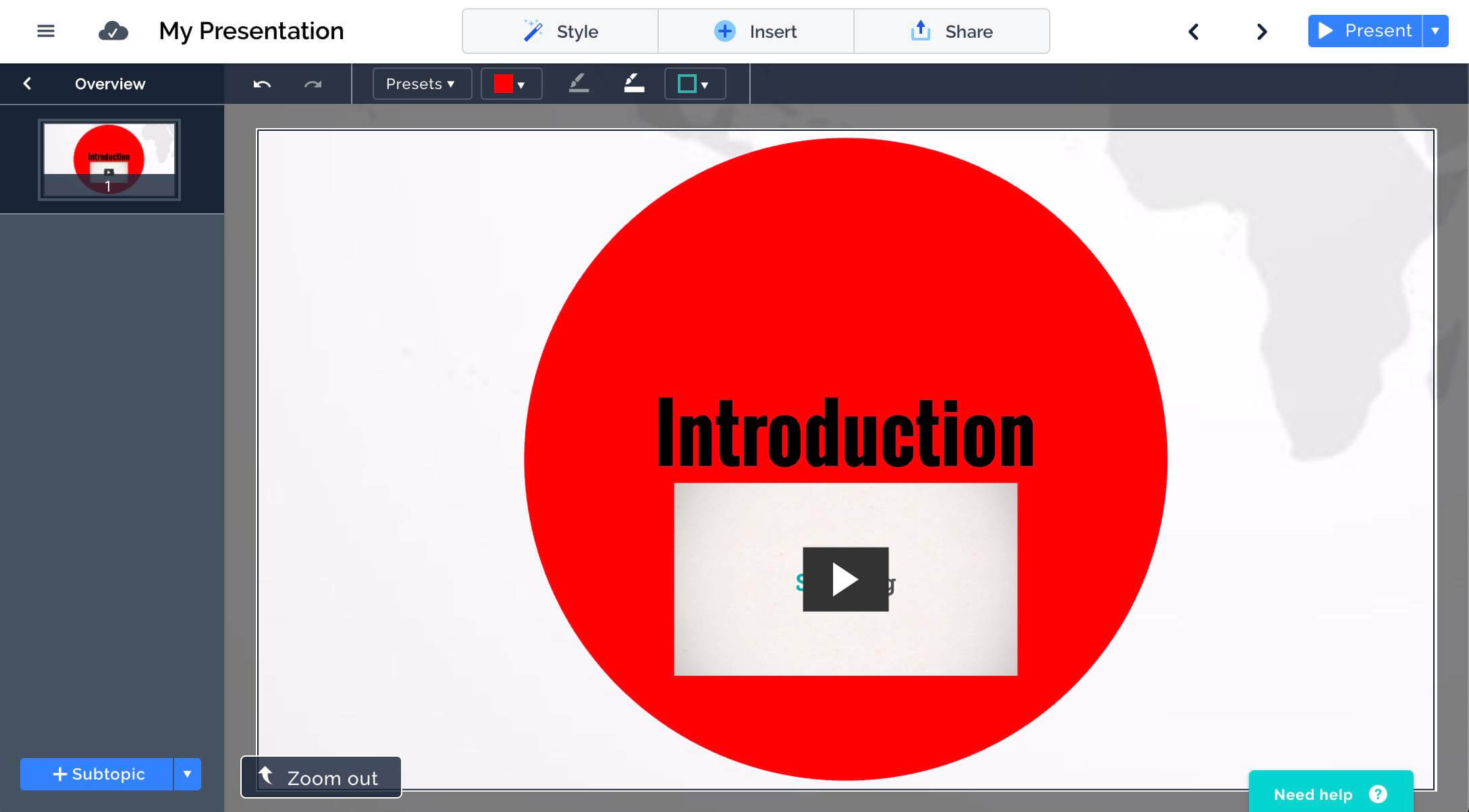 Screenshot of embedding videos in Prezi